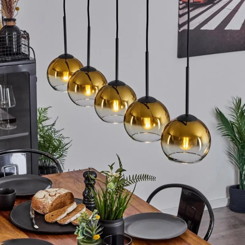 hofstein Suspension Verre 15 cm Koyoto Or, Clair, 5 lumières