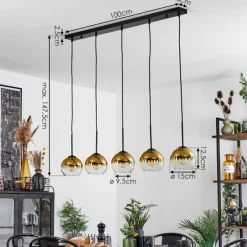 hofstein Suspension Verre 15 cm Koyoto Or, Clair, 5 lumières