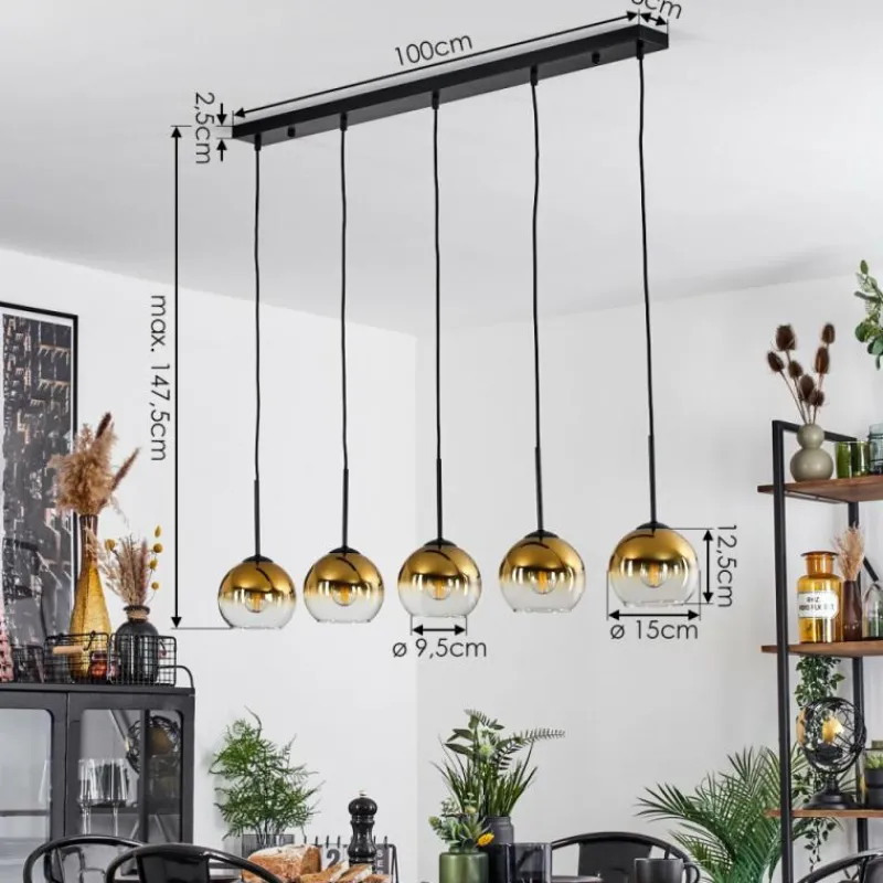 hofstein Suspension Verre 15 cm Koyoto Or, Clair, 5 lumières