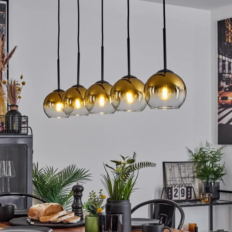 hofstein Suspension Verre 15 cm Koyoto Or, Clair, 5 lumières