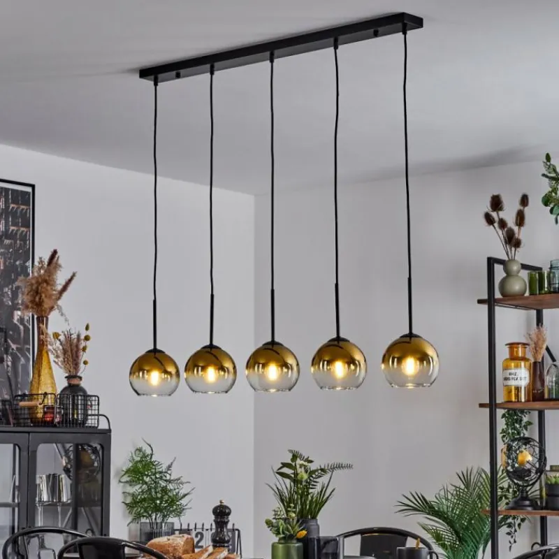 hofstein Suspension Verre 15 cm Koyoto Or, Clair, 5 lumières