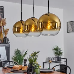 hofstein Suspension Verre 30 cm Koyoto Or, Clair, 3 lumières