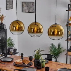 hofstein Suspension Verre 30 cm Koyoto Or, Clair, 3 lumières