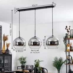 Suspension Verre Fumé-hofstein Suspension Verre 30 cm Koyoto Chrome, Clair, Fumé, 3 lumières