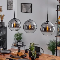 Suspension Verre Fumé-hofstein Suspension Verre 30 cm Koyoto Chrome, Clair, Fumé, 3 lumières