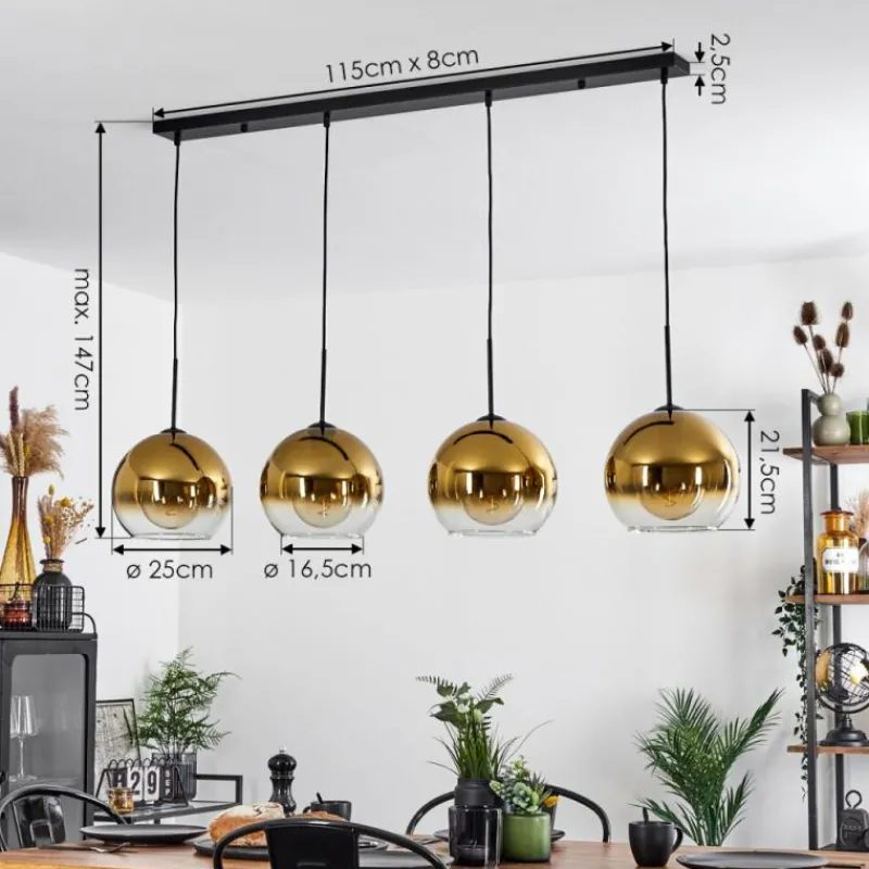 hofstein Suspension Verre 25 cm Koyoto Or, Clair, 4 lumières