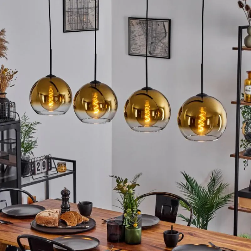 hofstein Suspension Verre 25 cm Koyoto Or, Clair, 4 lumières