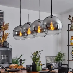 Suspension Verre Fumé-hofstein Suspension Verre 30 cm Koyoto Chrome, Clair, Fumé, 4 lumières