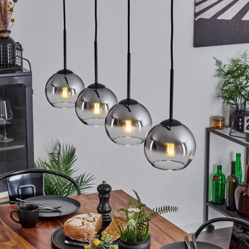 Suspension Verre Fumé-hofstein Suspension Verre 15 cm Koyoto Chrome, Clair, Fumé, 4 lumières