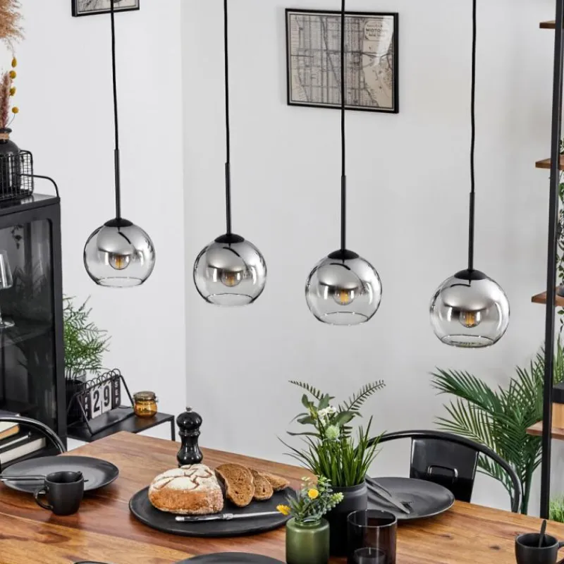 Suspension Verre Fumé-hofstein Suspension Verre 15 cm Koyoto Chrome, Clair, Fumé, 4 lumières