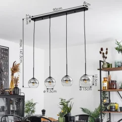 Suspension Verre Fumé-hofstein Suspension Verre 15 cm Koyoto Chrome, Clair, Fumé, 4 lumières