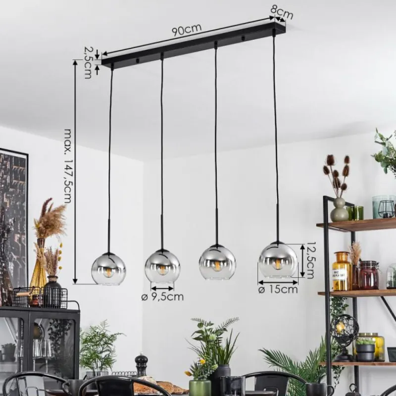 Suspension Verre Fumé-hofstein Suspension Verre 15 cm Koyoto Chrome, Clair, Fumé, 4 lumières