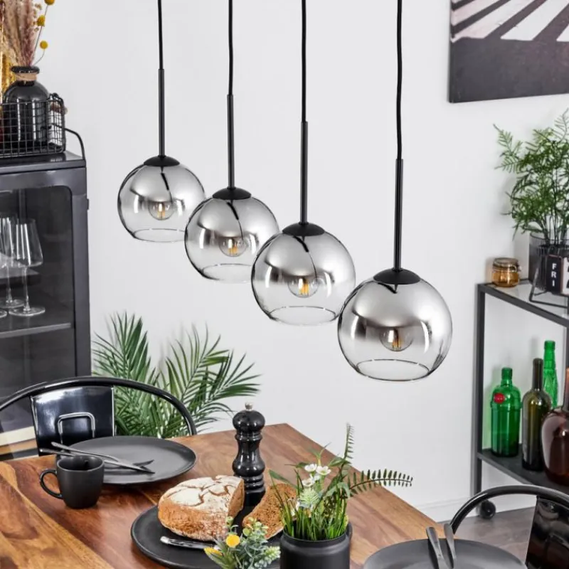 Suspension Verre Fumé-hofstein Suspension Verre 15 cm Koyoto Chrome, Clair, Fumé, 4 lumières