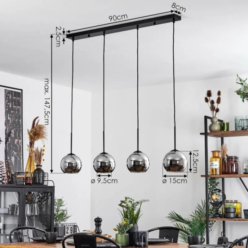 Suspension Verre Fumé-hofstein Suspension Verre 15 cm Koyoto Chrome, Fumé, 4 lumières