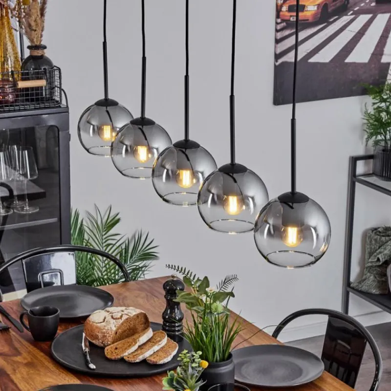 Suspension Verre Fumé-hofstein Suspension Verre 15 cm Koyoto Chrome, Clair, Fumé, 5 lumières