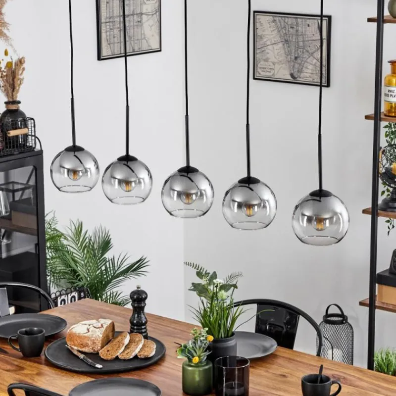 Suspension Verre Fumé-hofstein Suspension Verre 15 cm Koyoto Chrome, Clair, Fumé, 5 lumières