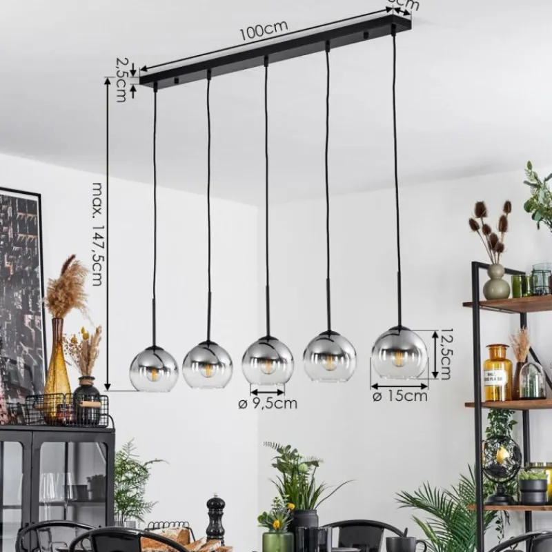 Suspension Verre Fumé-hofstein Suspension Verre 15 cm Koyoto Chrome, Clair, Fumé, 5 lumières