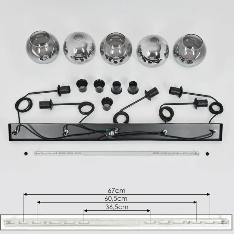 Suspension Verre Fumé-hofstein Suspension Verre 15 cm Koyoto Chrome, Clair, Fumé, 5 lumières