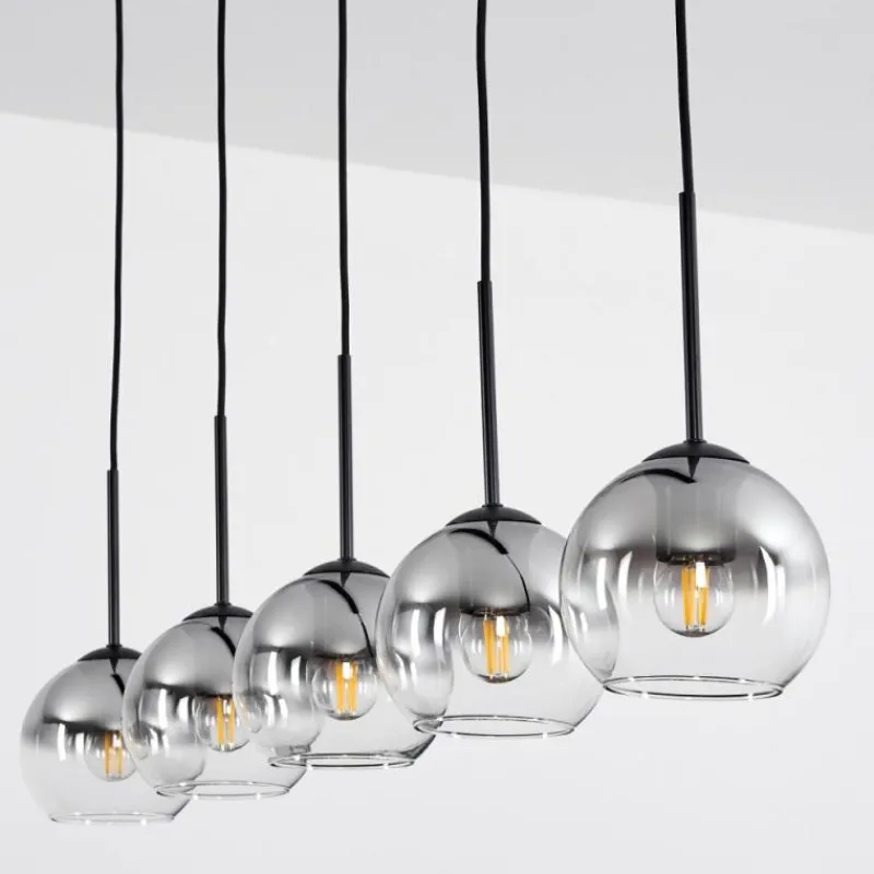 Suspension Verre Fumé-hofstein Suspension Verre 15 cm Koyoto Chrome, Clair, Fumé, 5 lumières