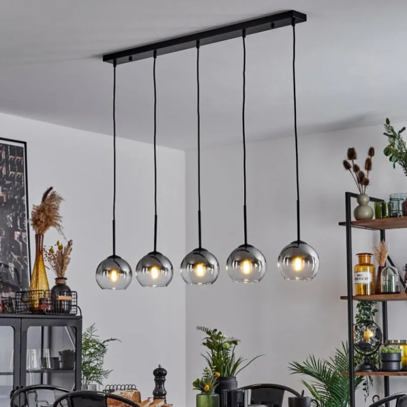 Suspension Verre Fumé-hofstein Suspension Verre 15 cm Koyoto Chrome, Clair, Fumé, 5 lumières