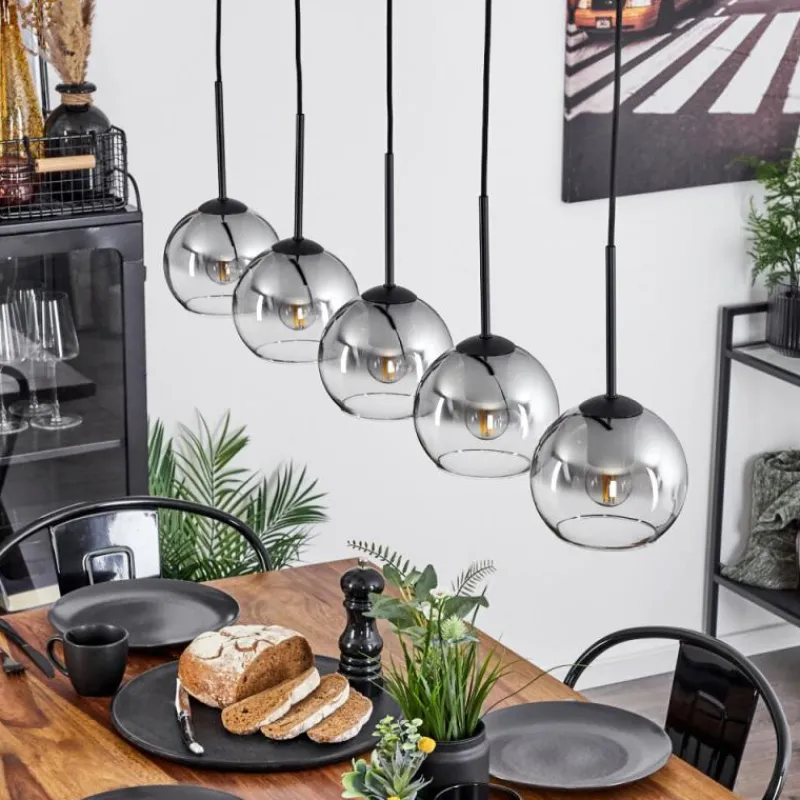 Suspension Verre Fumé-hofstein Suspension Verre 15 cm Koyoto Chrome, Clair, Fumé, 5 lumières