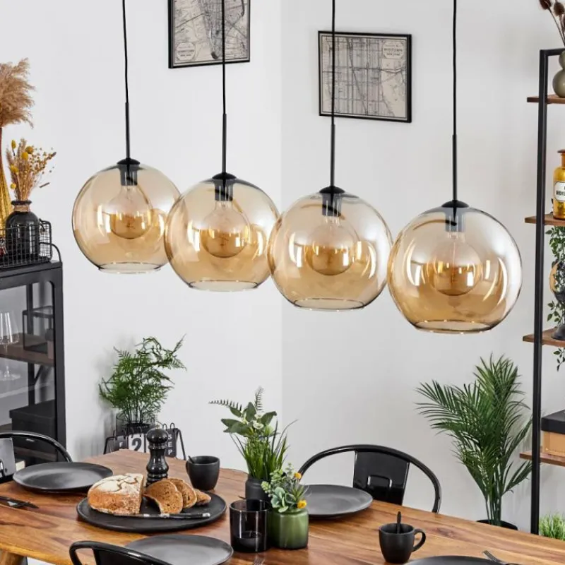 hofstein Suspension Verre 30 cm Koyoto Ambre, 4 lumières