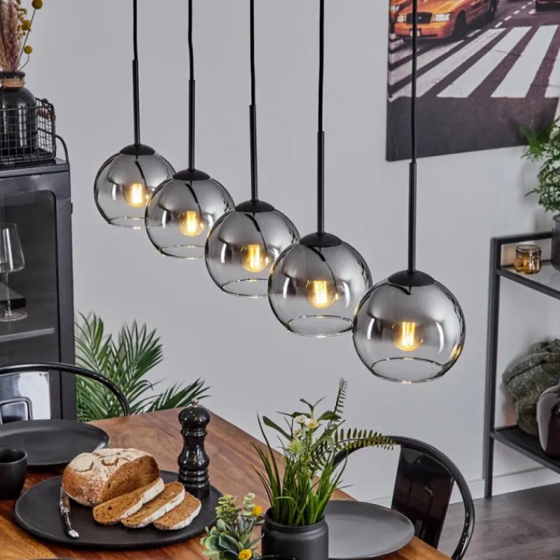 Suspension Verre Fumé-hofstein Suspension Verre 15 cm Koyoto Chrome, Clair, Fumé, 5 lumières