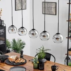 Suspension Verre Fumé-hofstein Suspension Verre 15 cm Koyoto Chrome, Clair, Fumé, 5 lumières