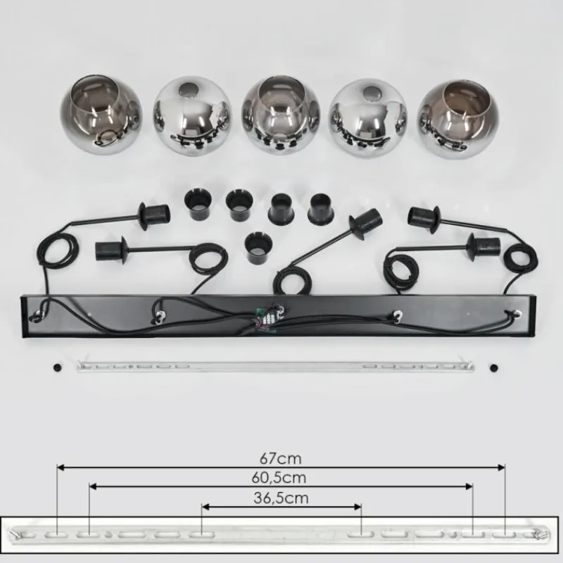 Suspension Verre Fumé-hofstein Suspension Verre 15 cm Koyoto Chrome, Clair, Fumé, 5 lumières