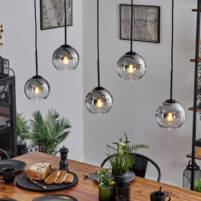 Suspension Verre Fumé-hofstein Suspension Verre 15 cm Koyoto Chrome, Clair, Fumé, 5 lumières