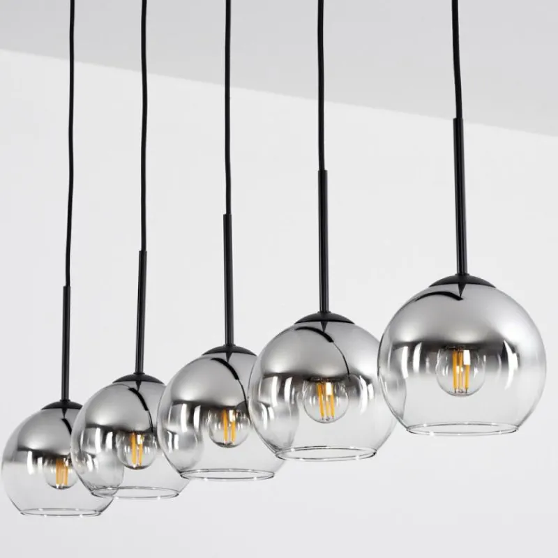 Suspension Verre Fumé-hofstein Suspension Verre 15 cm Koyoto Chrome, Clair, Fumé, 5 lumières