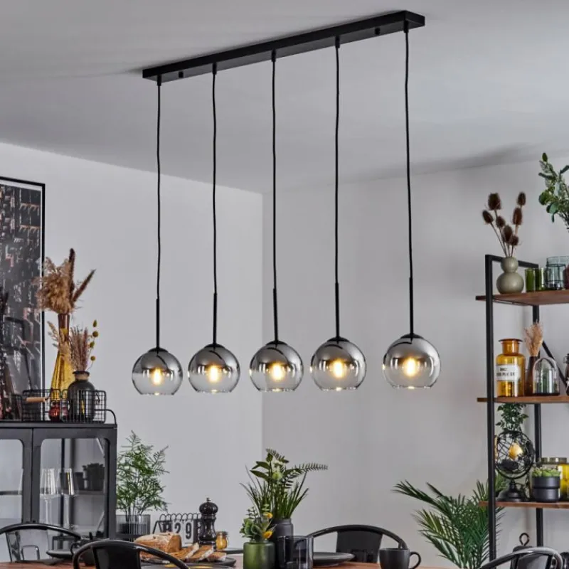 Suspension Verre Fumé-hofstein Suspension Verre 15 cm Koyoto Chrome, Clair, Fumé, 5 lumières