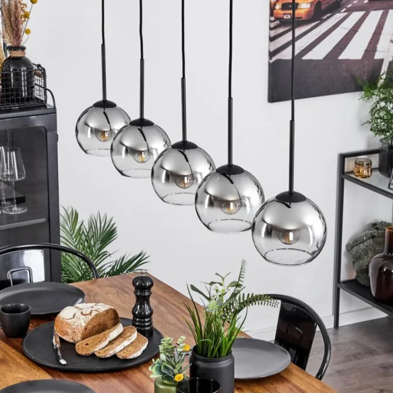 Suspension Verre Fumé-hofstein Suspension Verre 15 cm Koyoto Chrome, Clair, Fumé, 5 lumières