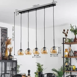 hofstein Suspension Verre 15 cm Koyoto Ambre, 5 lumières