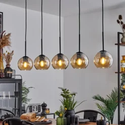 hofstein Suspension Verre 15 cm Koyoto Ambre, 5 lumières