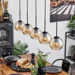 hofstein Suspension Verre 15 cm Koyoto Ambre, 5 lumières