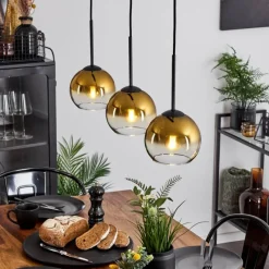 hofstein Suspension Verre 15 cm Koyoto Or, Clair, 3 lumières