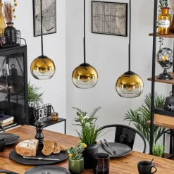 hofstein Suspension Verre 15 cm Koyoto Or, Clair, 3 lumières