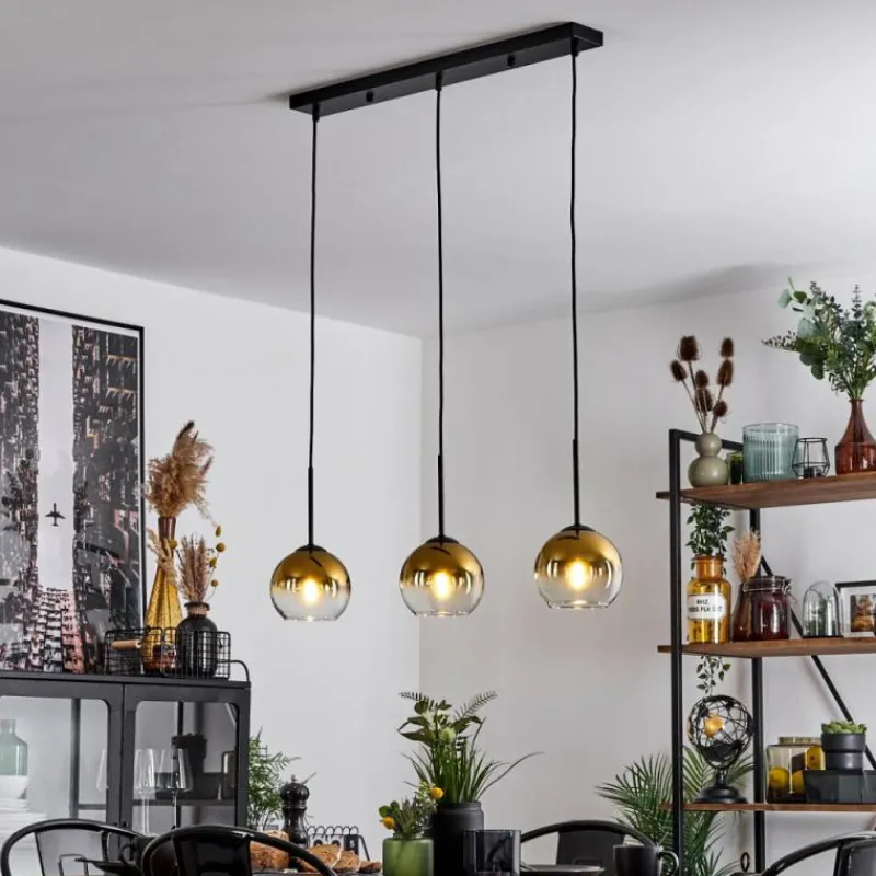 hofstein Suspension Verre 15 cm Koyoto Or, Clair, 3 lumières