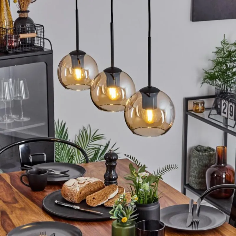 hofstein Suspension Verre 15 cm Koyoto Ambre, 3 lumières