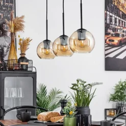 hofstein Suspension Verre 15 cm Koyoto Ambre, 3 lumières