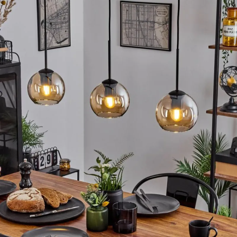 hofstein Suspension Verre 15 cm Koyoto Ambre, 3 lumières