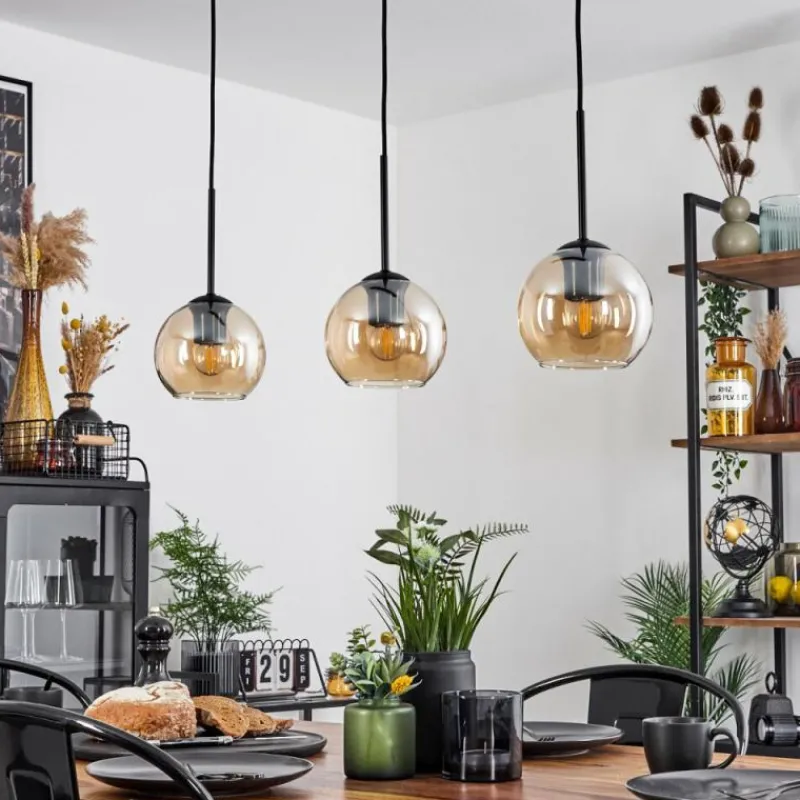 hofstein Suspension Verre 15 cm Koyoto Ambre, 3 lumières