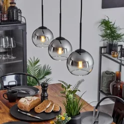 Suspension Verre Fumé-hofstein Suspension Verre 15 cm Koyoto Chrome, Clair, Fumé, 3 lumières