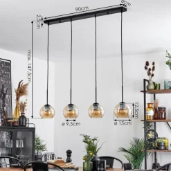 hofstein Suspension Verre 15 cm Koyoto Ambre, 4 lumières