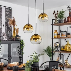 hofstein Suspension Verre 15 cm Koyoto Or, Clair, 3 lumières