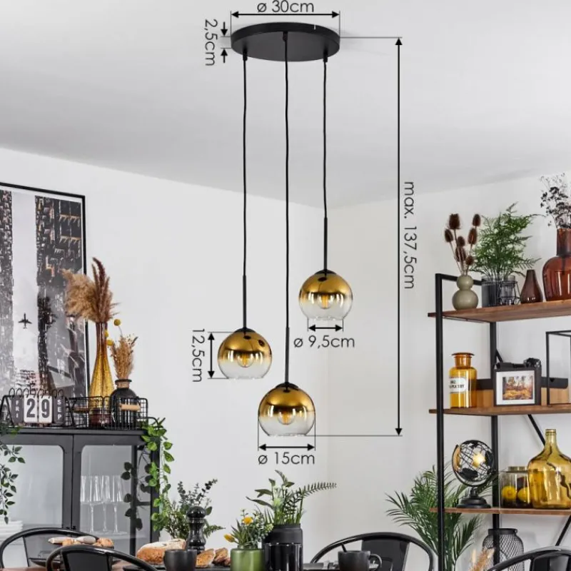 hofstein Suspension Verre 15 cm Koyoto Or, Clair, 3 lumières