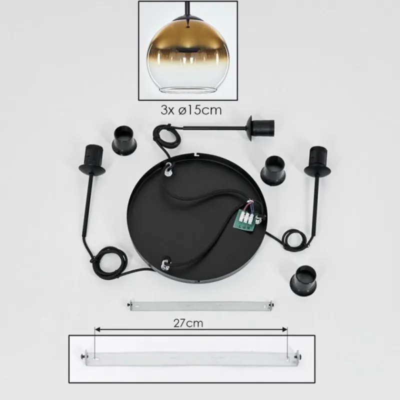 hofstein Suspension Verre 15 cm Koyoto Or, Clair, 3 lumières
