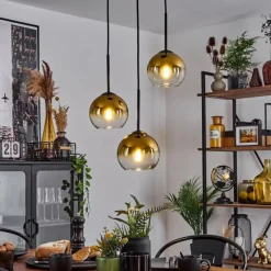 hofstein Suspension Verre 15 cm Koyoto Or, Clair, 3 lumières