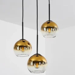 hofstein Suspension Verre 15 cm Koyoto Or, Clair, 3 lumières